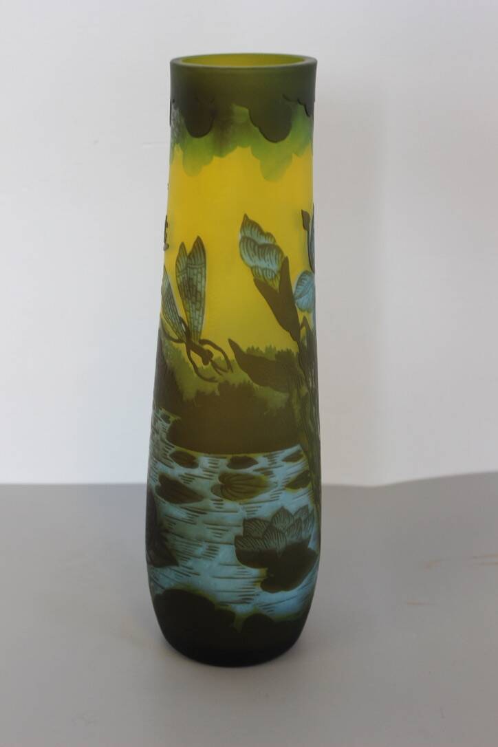 Vase Gallé Tip Au Libellule Et Grenouille Vers 1980