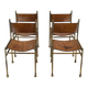 Set of 4 Brass and Leather Chairs by Luciano Frigerio, Italy, 1970s