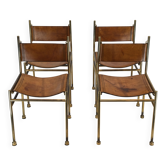 Set of 4 Brass and Leather Chairs by Luciano Frigerio, Italy, 1970s