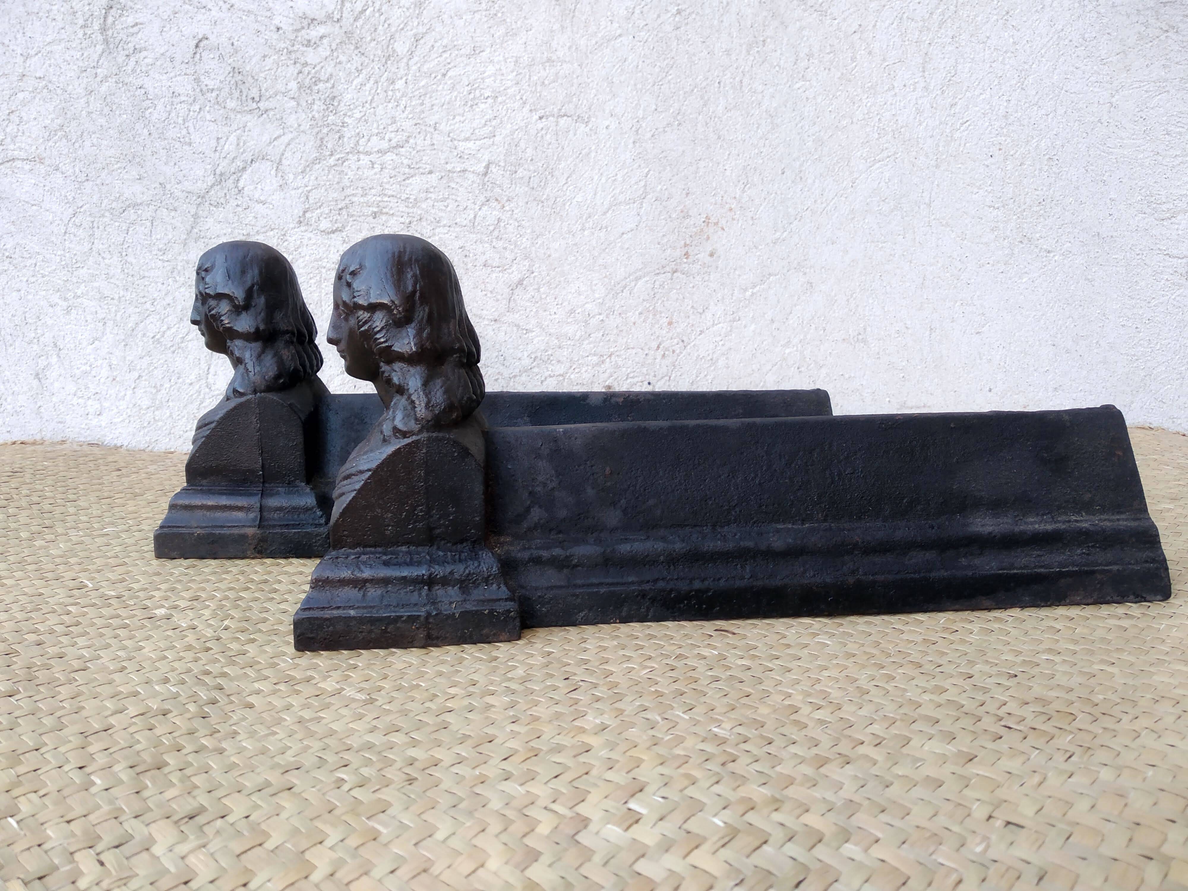 Pair of bust fireplace andirons Louise de La Vallière XIX