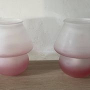 Pair of frosted pink glass mushroom lamps