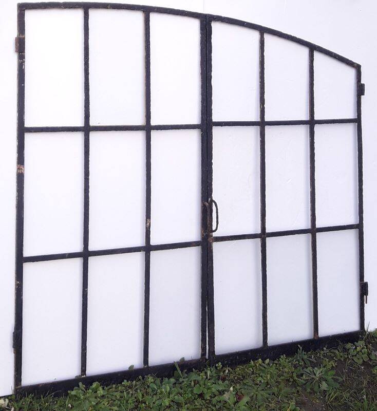 Industrial arched metal window L128xH114 19th century glass roof 2 leaves