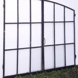 Industrial arched metal window L128xH114 19th century glass roof 2 leaves