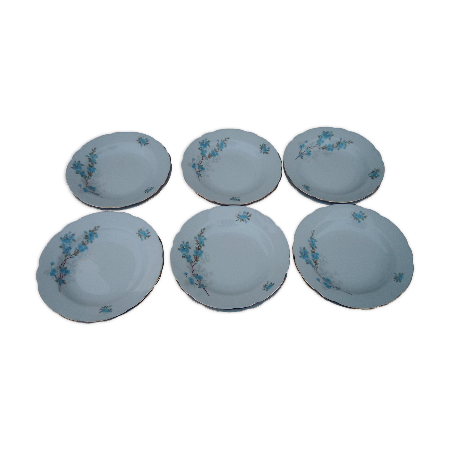 12 hollow plates in Kahla porcelain made in GDR diam 22 cm blue flower pattern