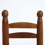 Low fireplace chairs, French, wood and straw set of 2
