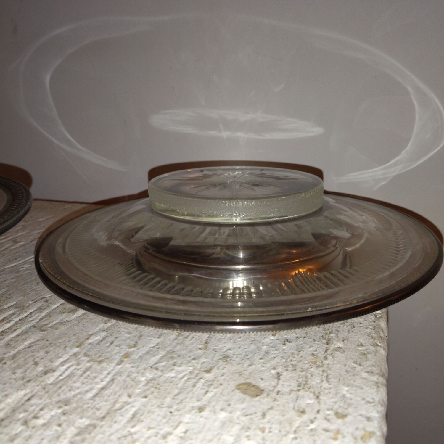 Pair of cutting trays cut glass solid silver