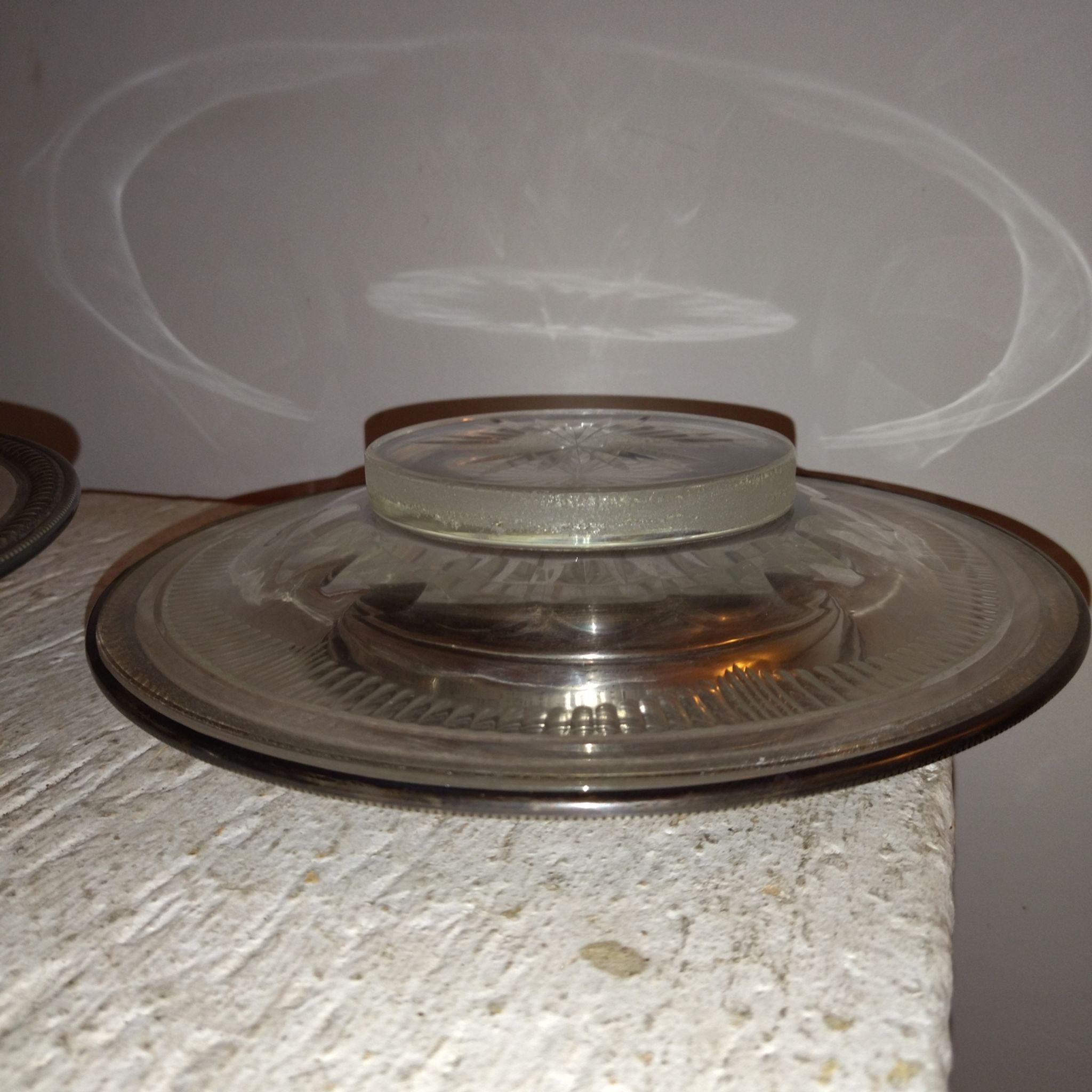 Paire de coupe plateaux verre taillé argent massif