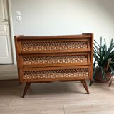 Vintage wood and rattan chest of drawers