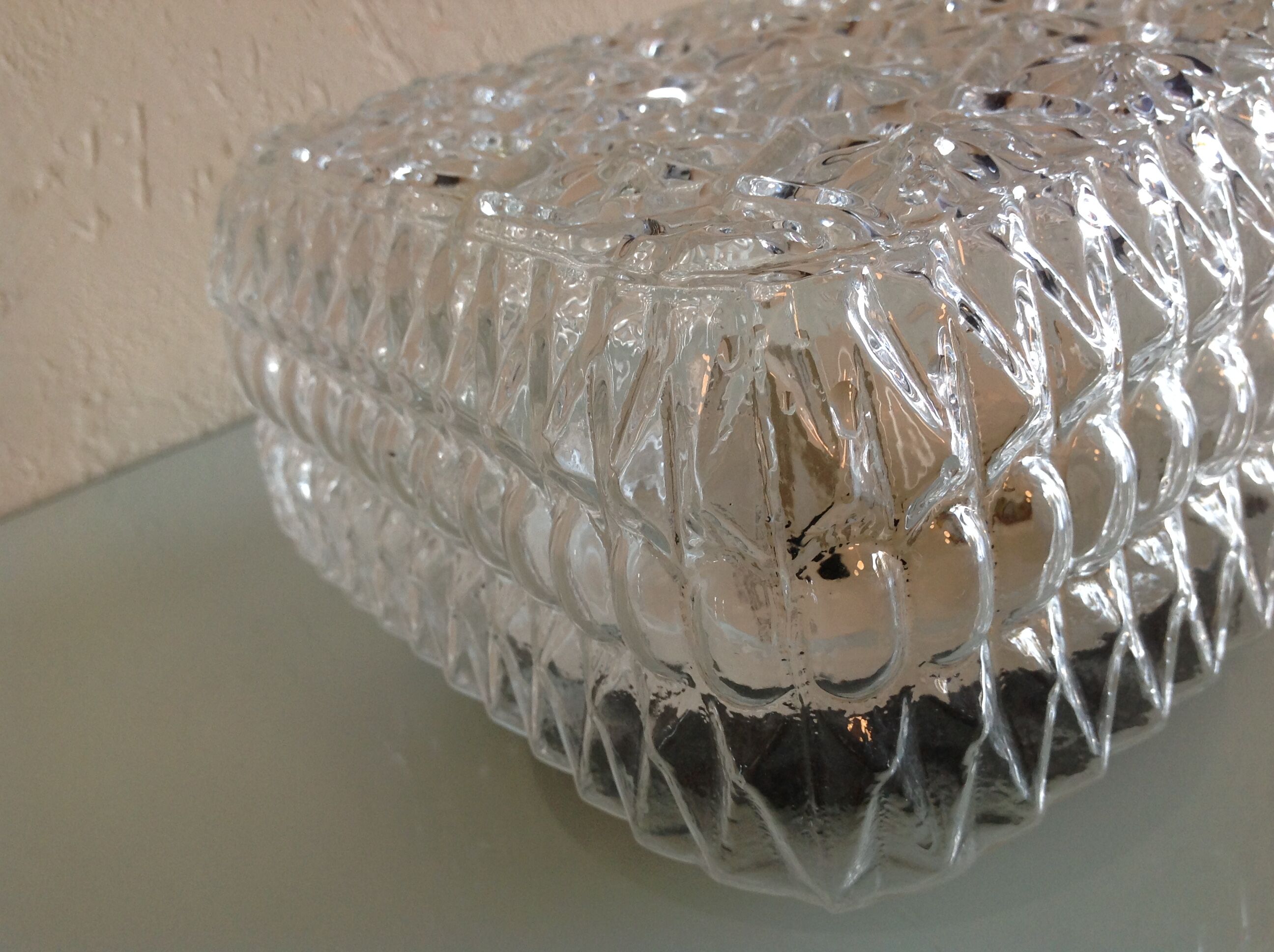 Structured /vintage square glass ceiling lamp 60s-70s