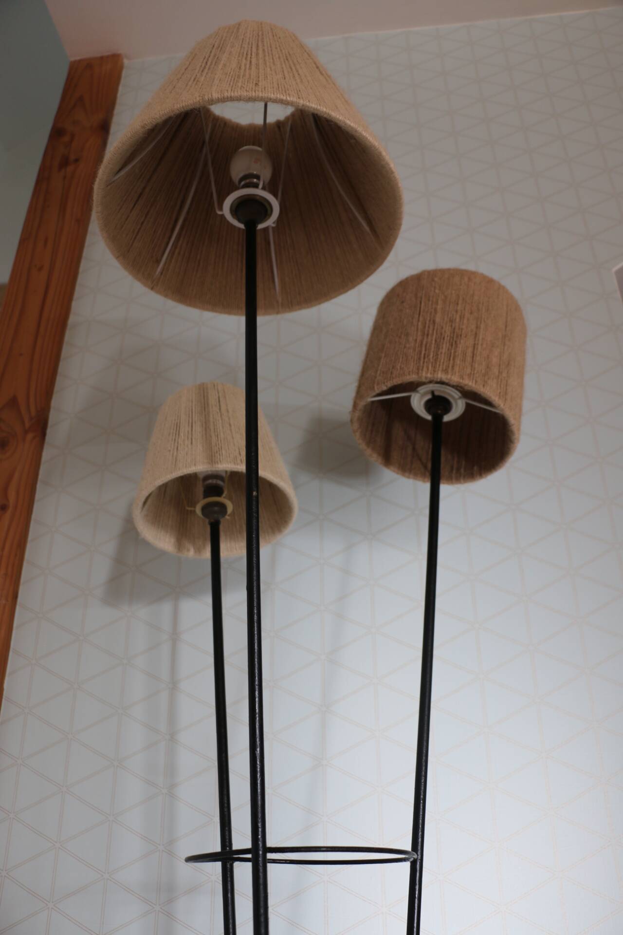 Black metal tripod floor lamp 1950