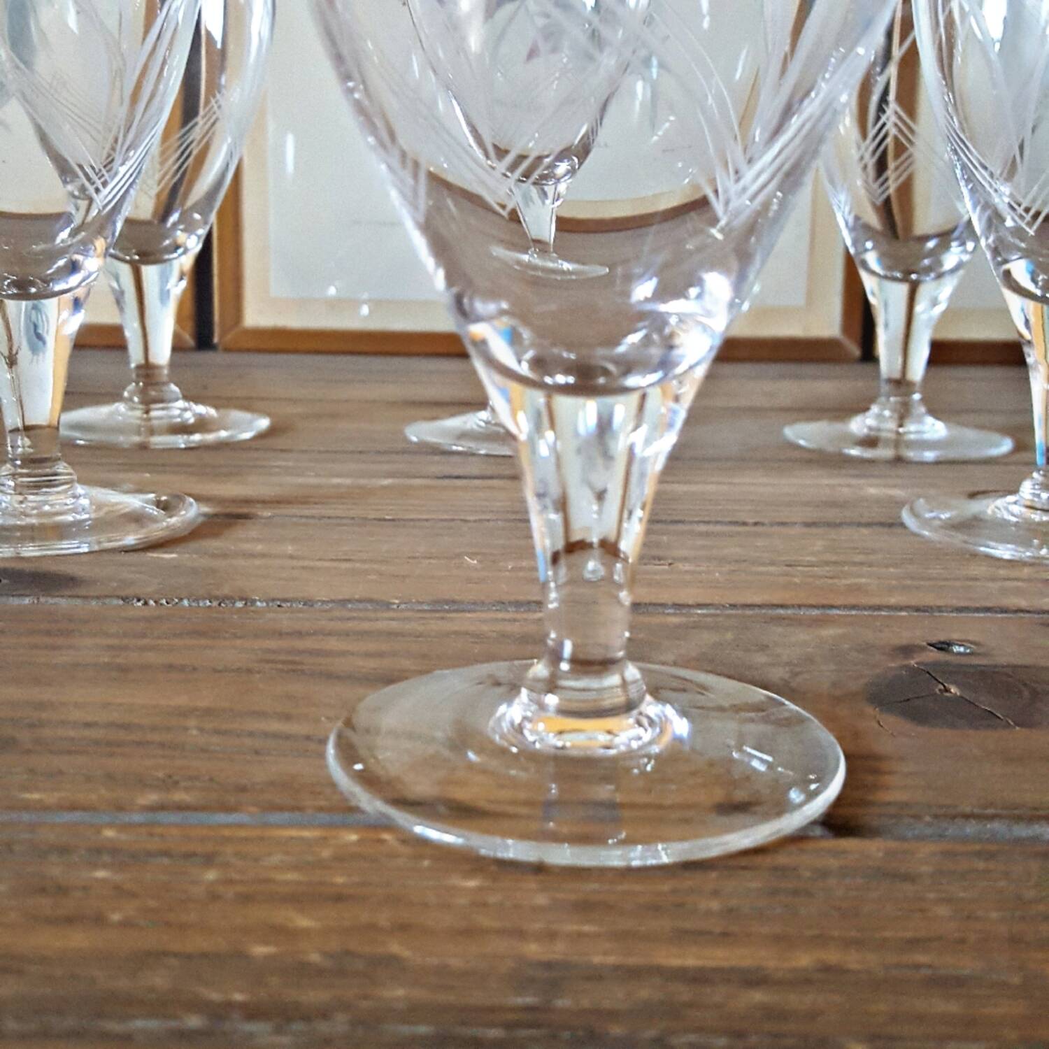 Vintage Etched Crystal Wine Glasses
