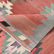 Pink & Red Vintage Tribal Kilim Rug, Turkish Handwoven Wool Bohemian Decor