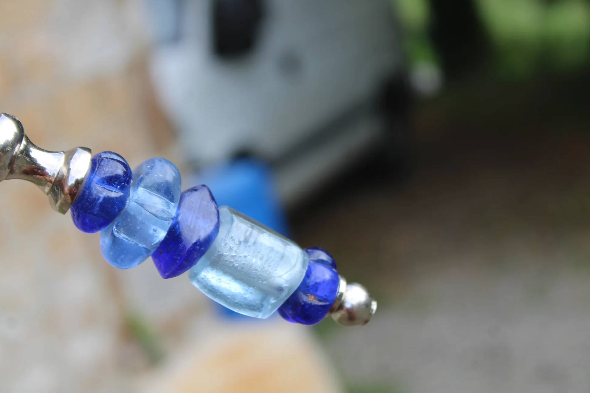 Vintage carving set knife and fork – handles made of blue glass beads