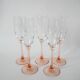 Set of 5 luminarc champagne flutes with pink feet 1970