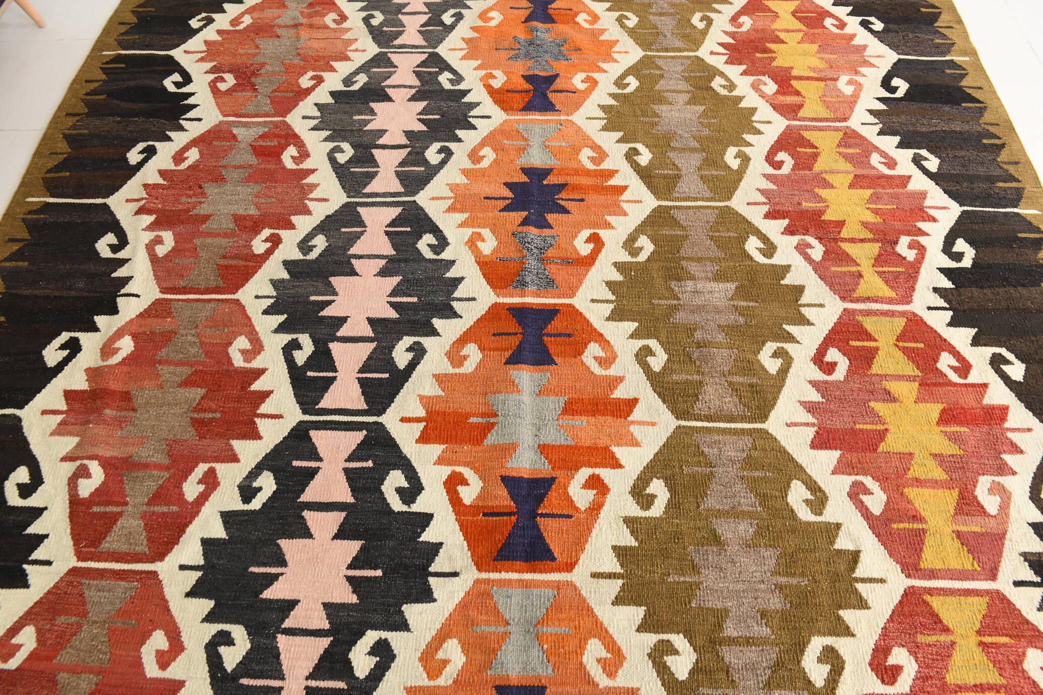 9x12 Multicolor Geometric Vintage Kilim Rug, 264x383Cm
