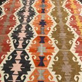 9x12 Multicolor Geometric Vintage Kilim Rug, 264x383Cm