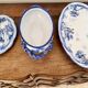 Antique blue faience soup tureen with stand.