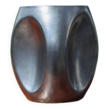 Vallauris modernist cubic vase enamelled black with orange interior, vintage vase, collection, decoration