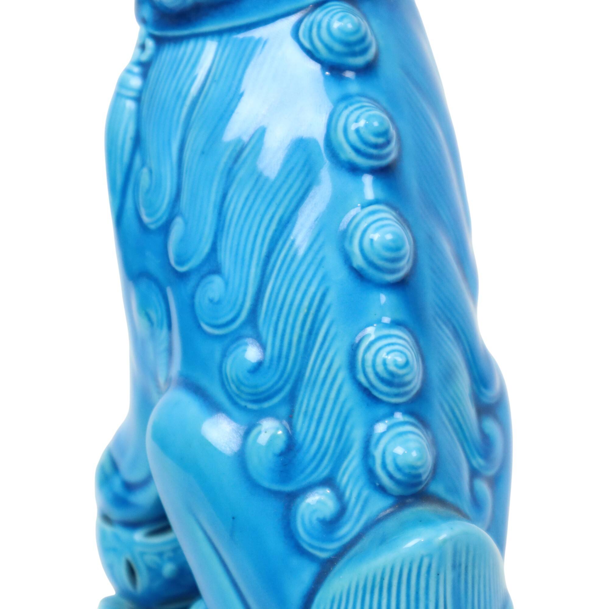 Large Foo Dog Temple Lion Blue Glazed Ceramic 32cm
