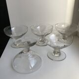 Set of 5 crystal champagne glasses faceted feet art deco 20-30s