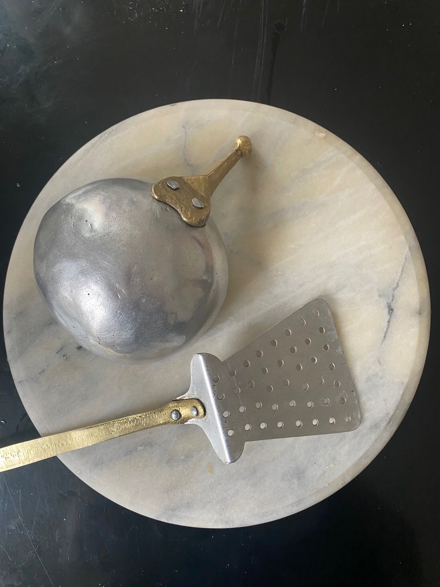 Large and rare Sicilian spoon in aluminum and brass