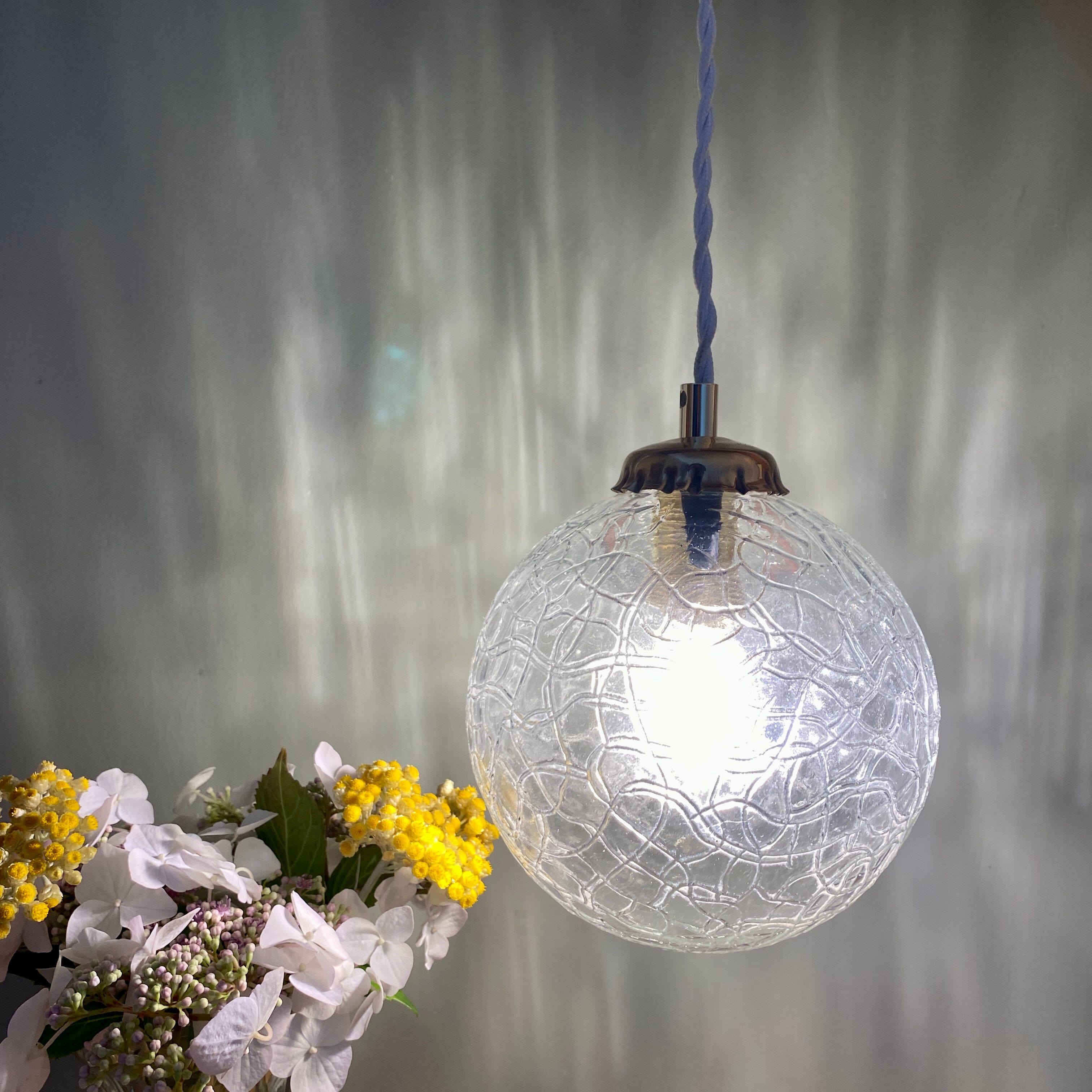 Vintage globe pendant lamp in textured glass