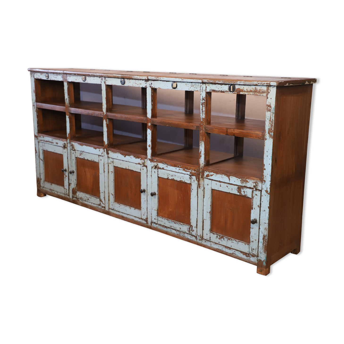 Old Burmese teak craft furniture with original blue patina