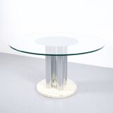 Italian marble dining table, chrome steel and glass, 70s