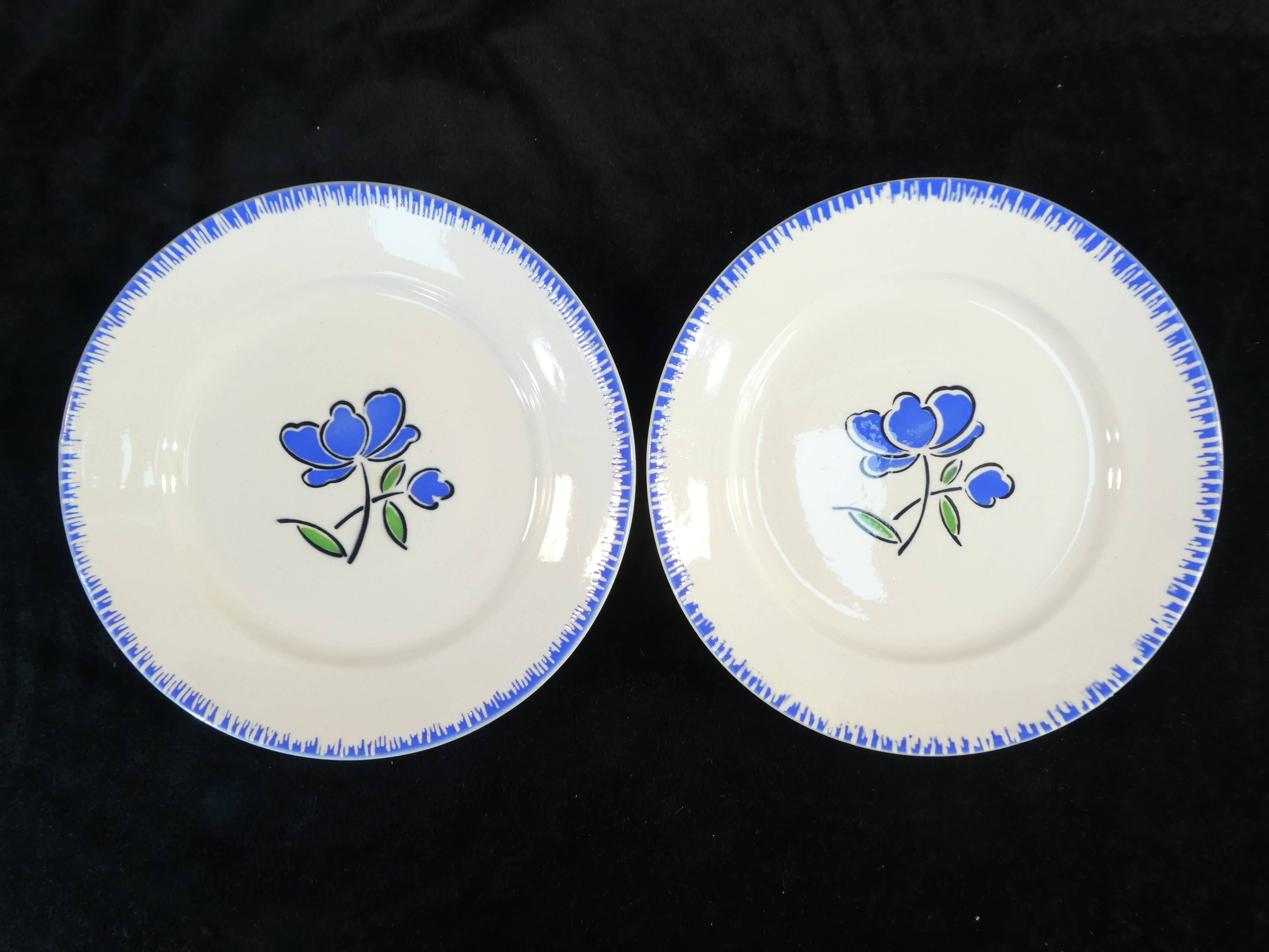 12 flat plates badonviller décor blue flower no digoin nº1