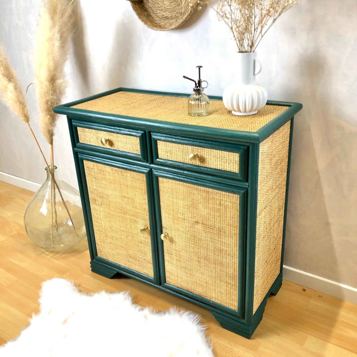 Commode rotin années 70