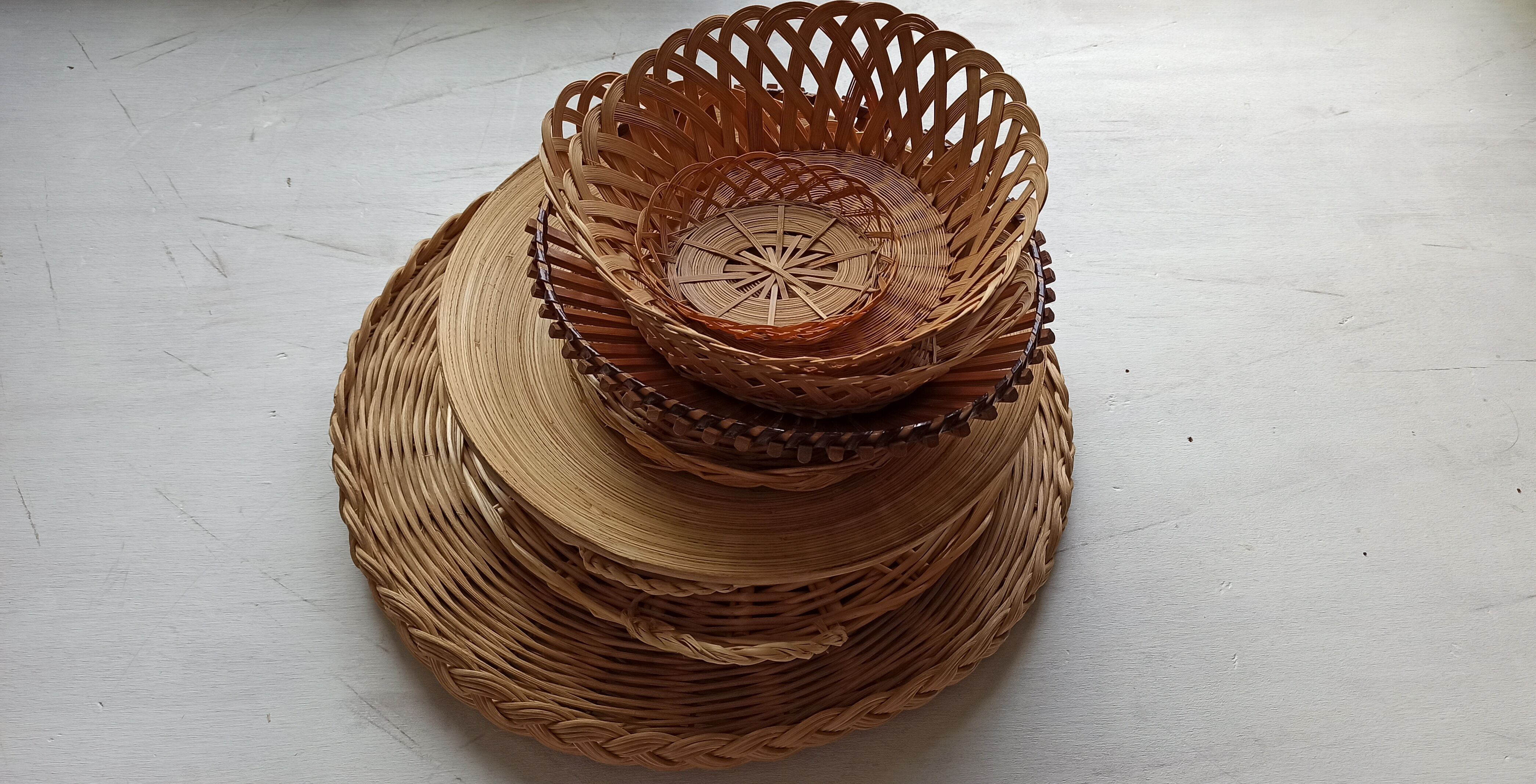 Wall composition of vintage baskets Osier and Bamboo