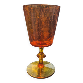 Vintage blown glass vase – orange bubble crystal – circa 1970