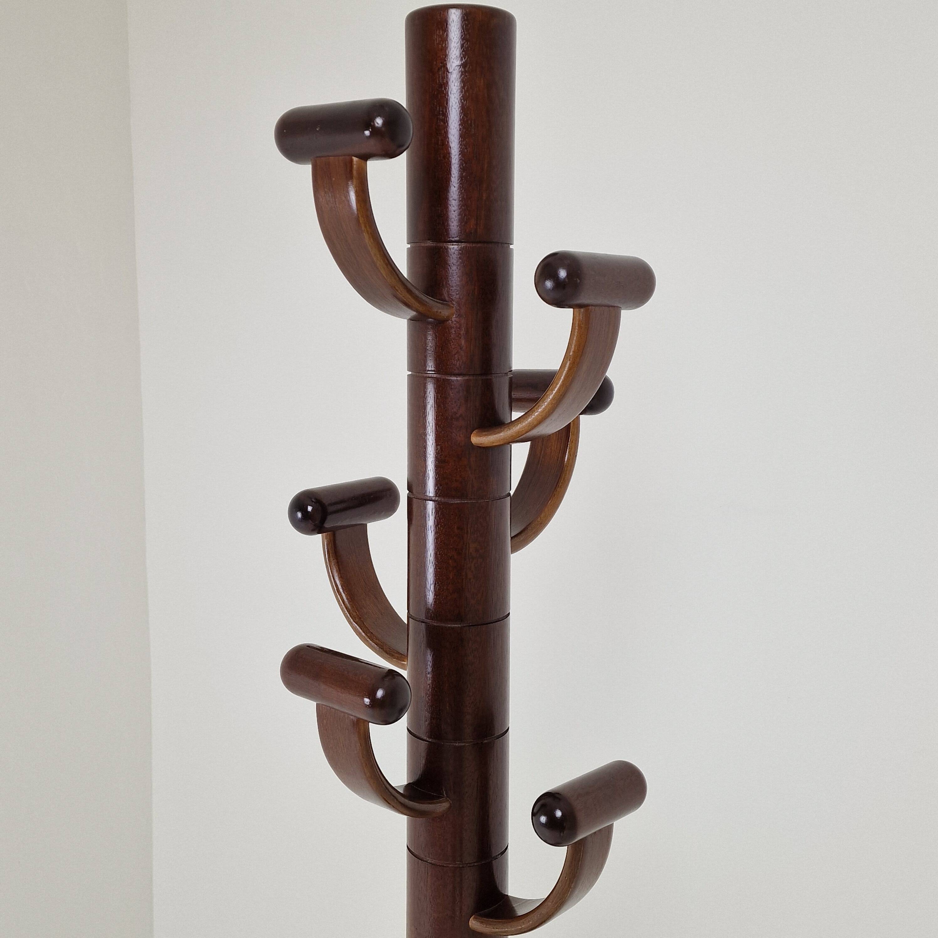 Italian Teak Wooden Coat Rack, 1980s