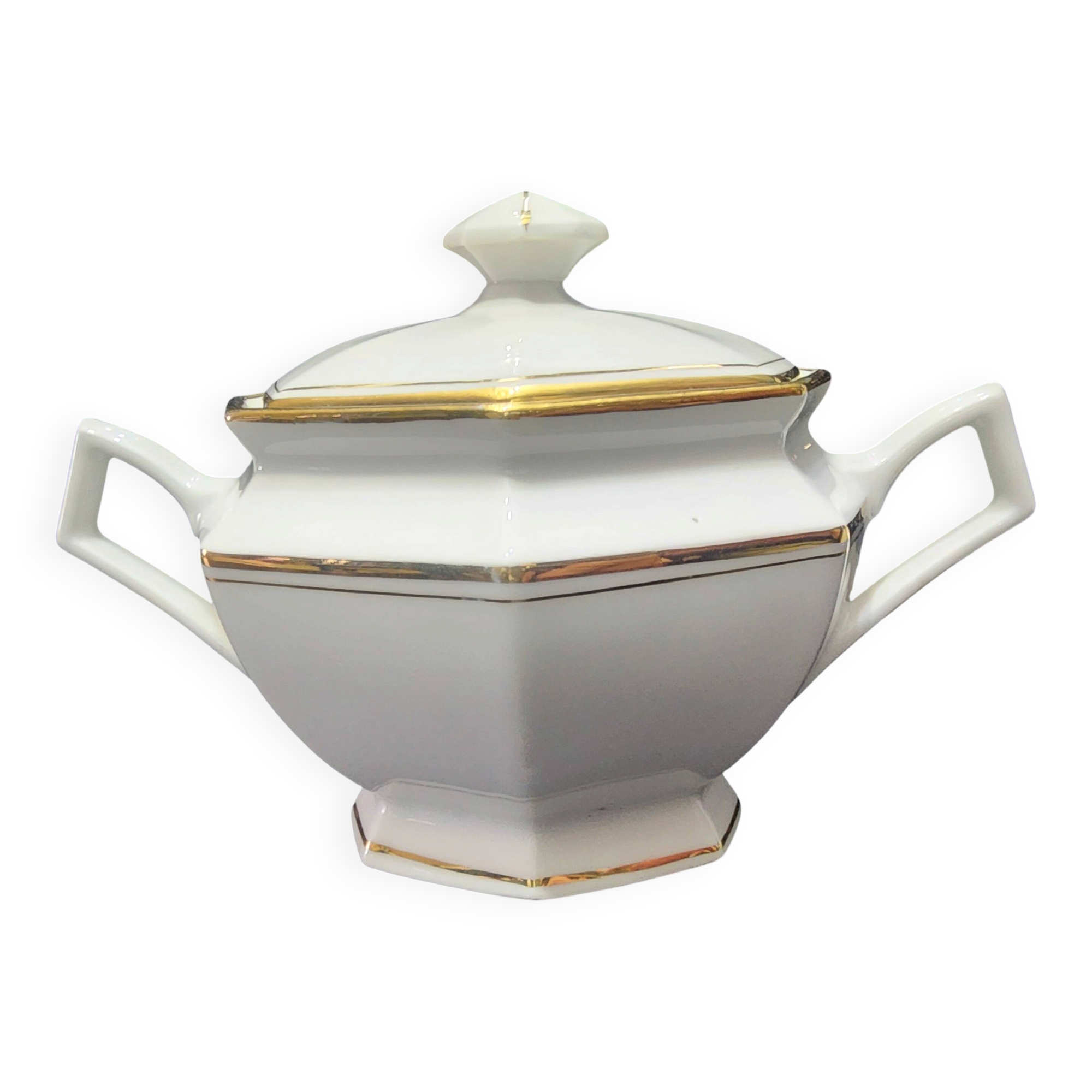Vintage sugar bowl genuine Limoges porcelain white with gold L&F.