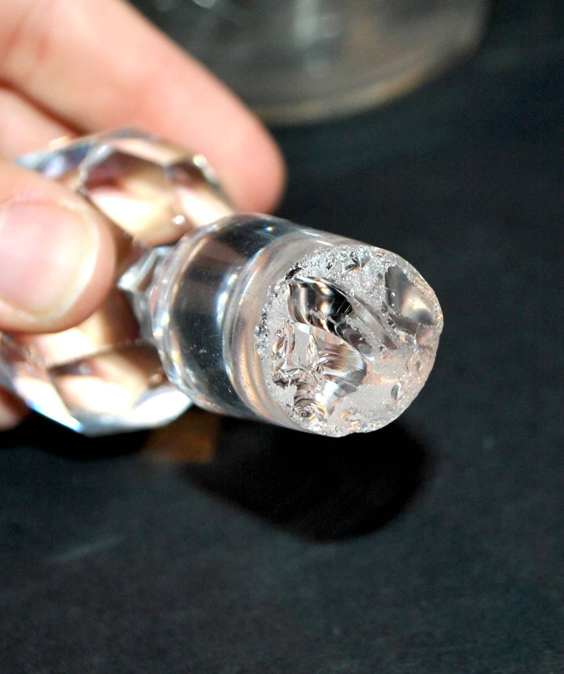 Set of 2 antique cut crystal wine decanters from Cristallerie Lorraine