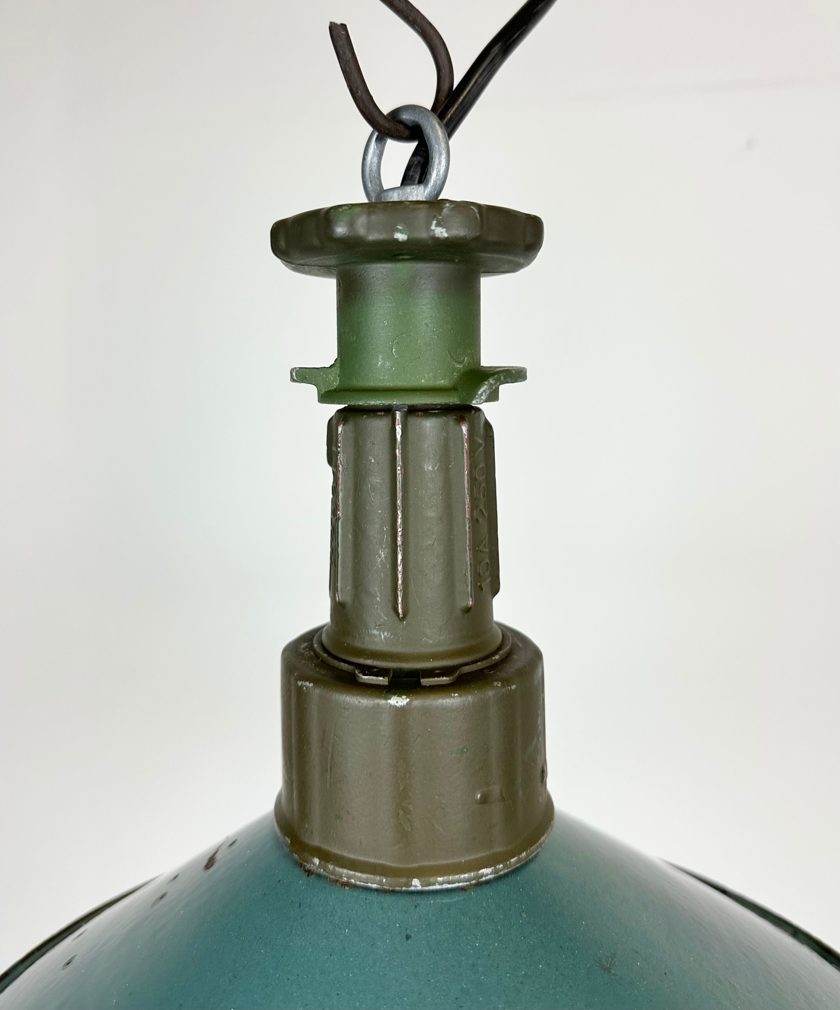 Industrial Green Enamel Factory Pendant Lamp with Cast Aluminium Top, 1960s