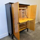 Exquisite 1950s neoclassical sycamore secretaire by Frères De Coene, Belgium.