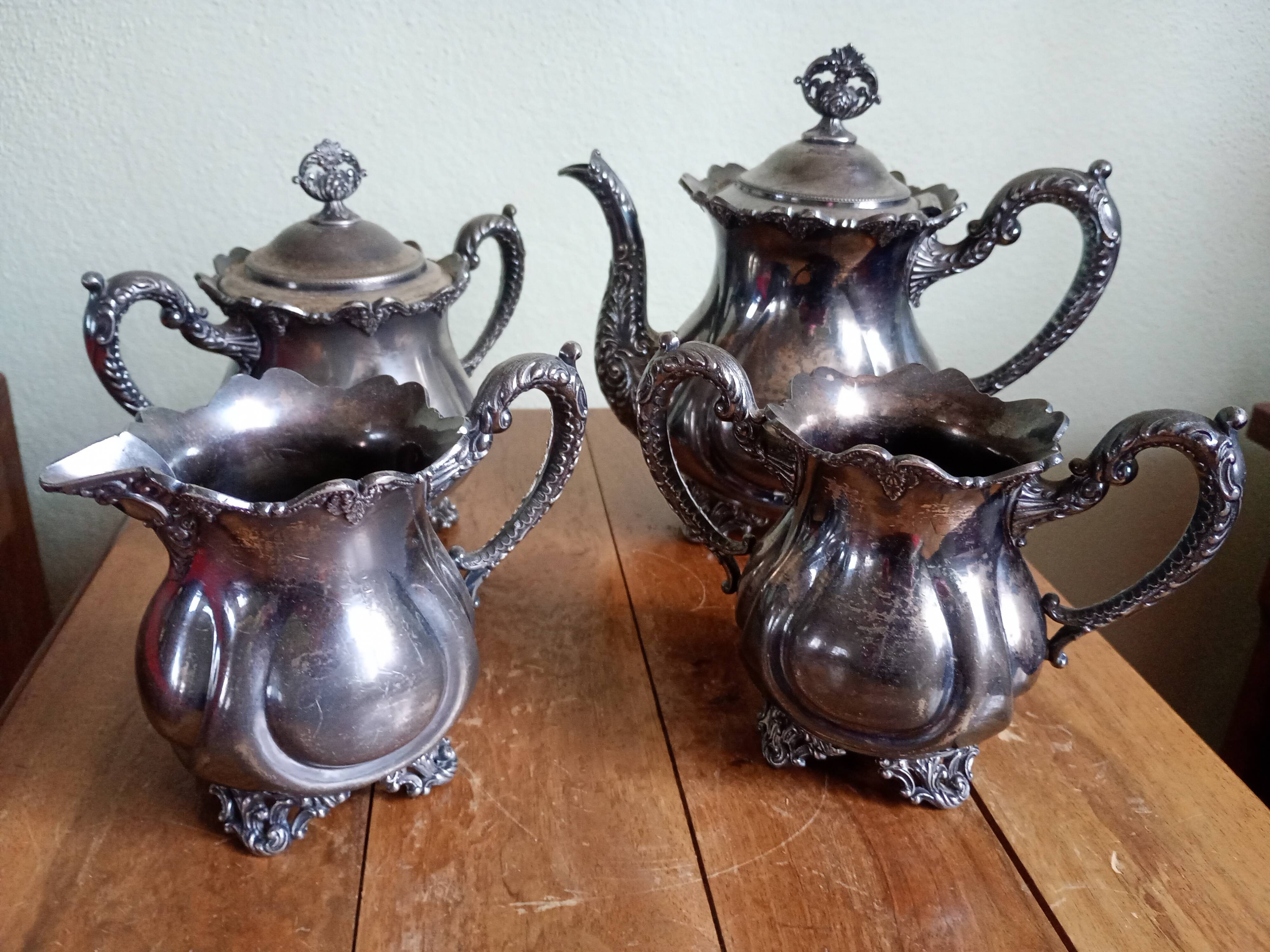 Art Nouveau - Coffee or tea service "W" - silver plated metal - Germany