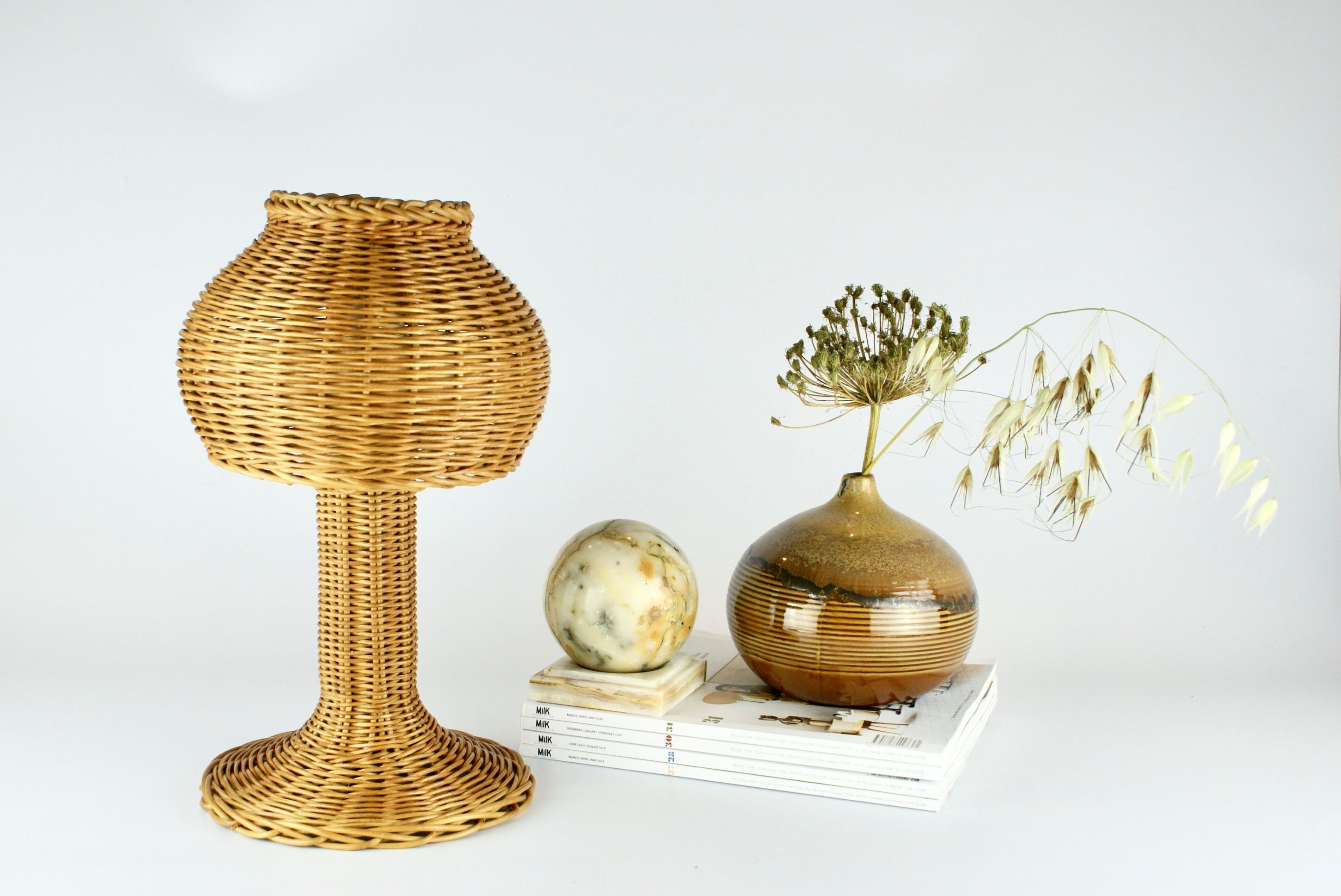 Mushroom shaped handcrafted rattan lamp 1970