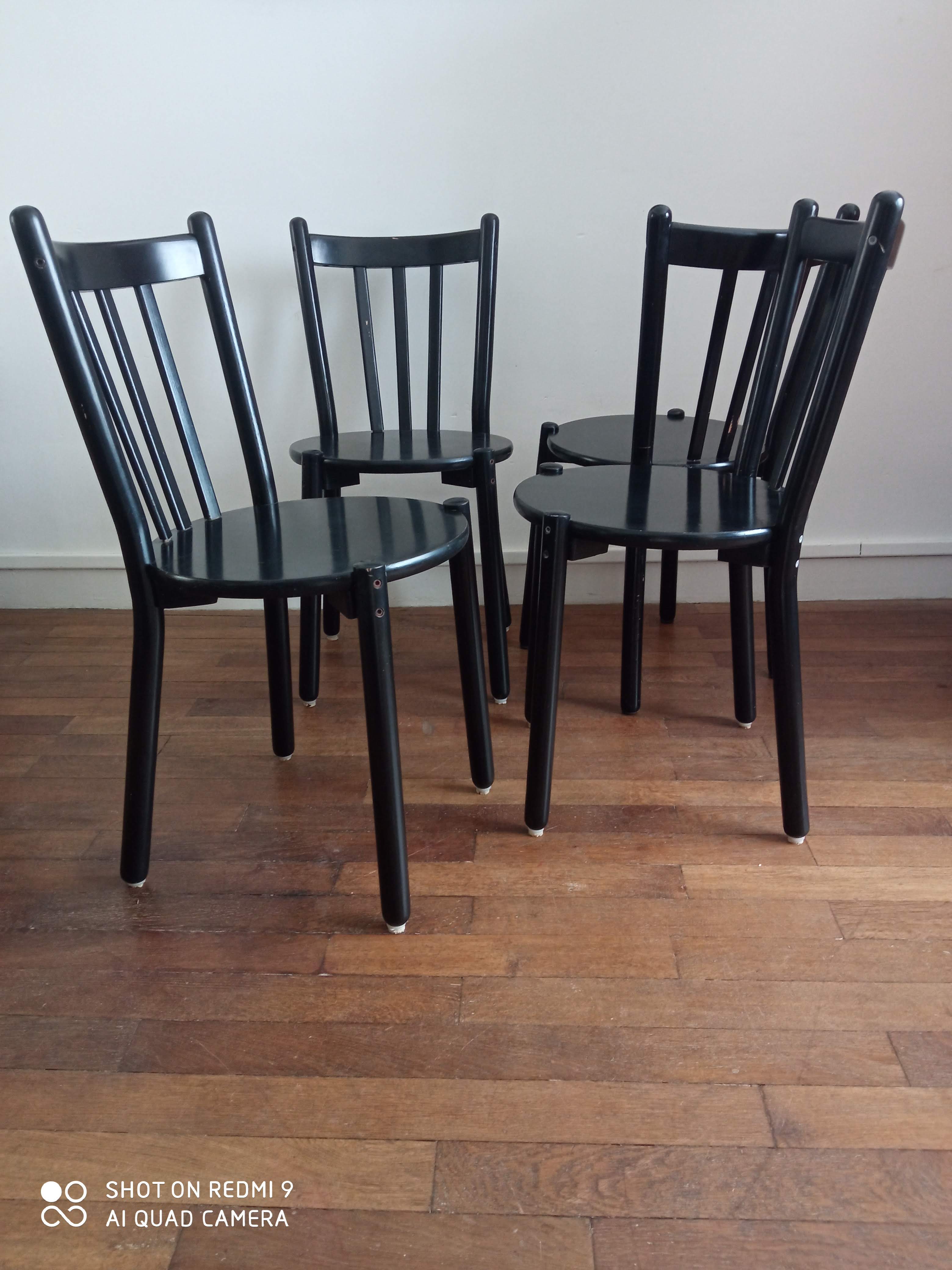 Vintage black lacquered wooden chairs 1980