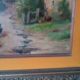 Oil painting on canvas Edmond Van Coppenolle (1846-1914) Landscape with chickens