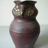 Ancien pichet broc chouette hibou en terre cuite poterie signée déco ferme rétro
