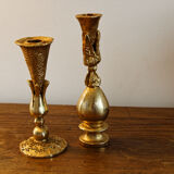 Pair of handmade candle holders, cast iron