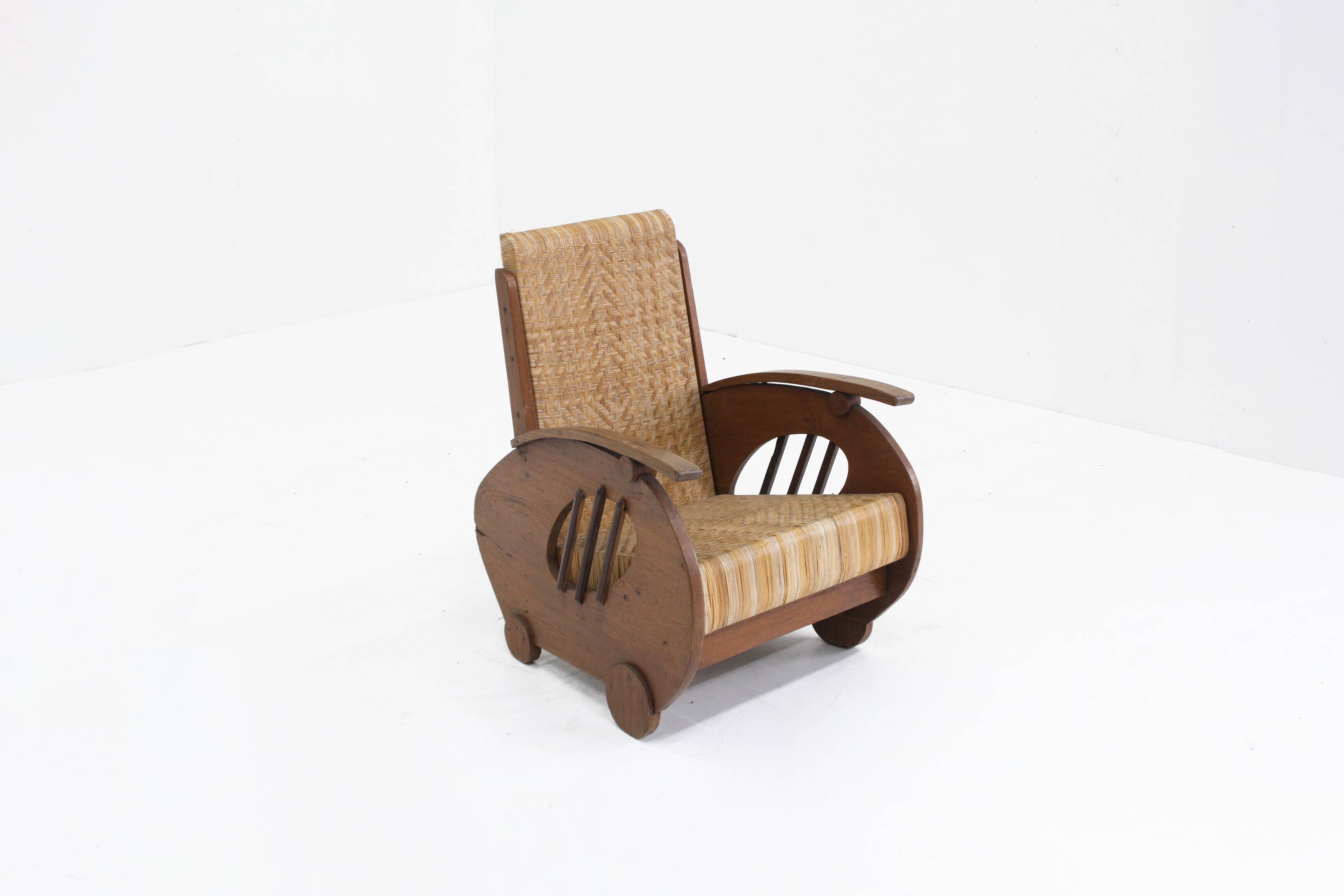Ensemble de fauteuils en rotin tressé au design Art déco, années 1930, Italie