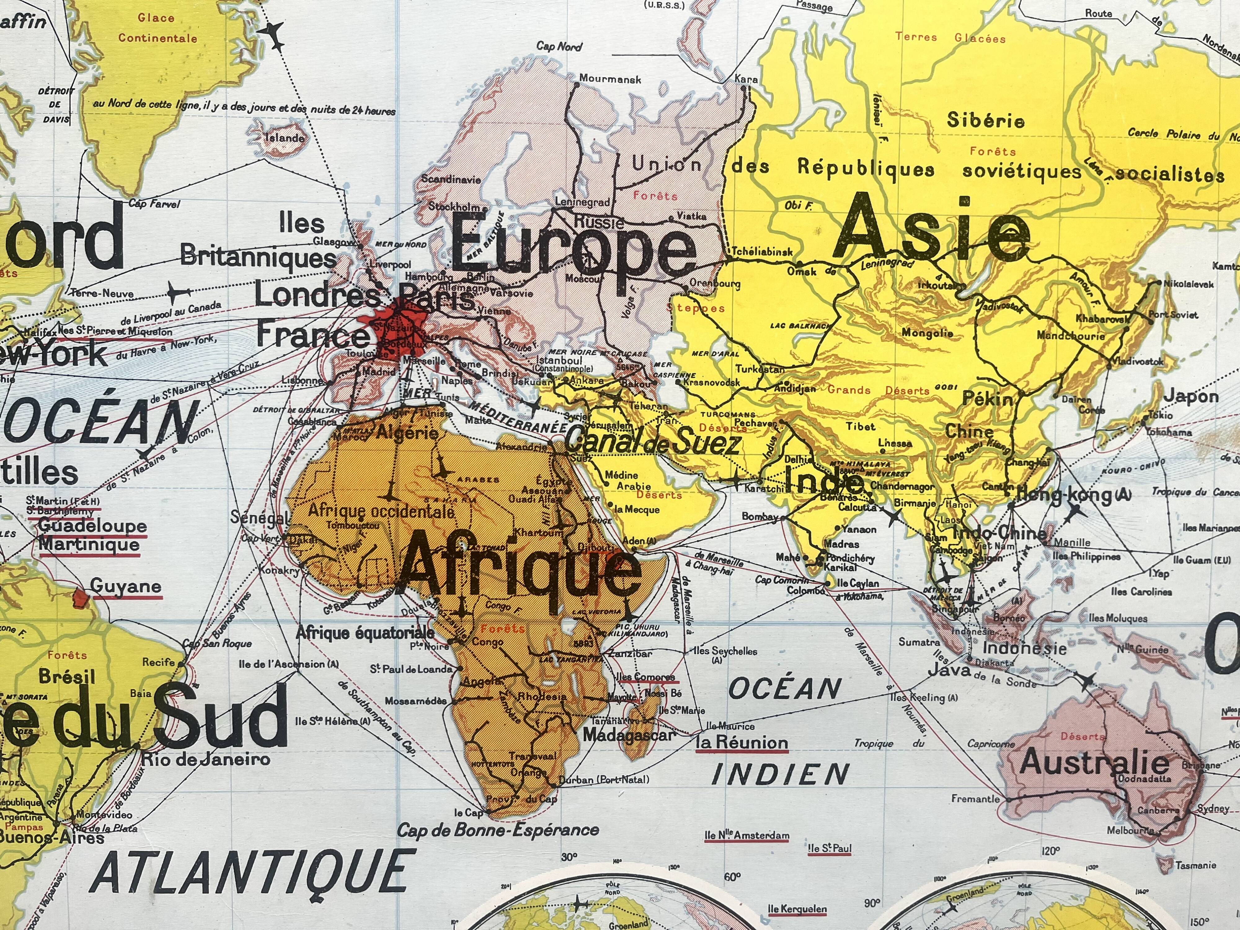 Old school map Vidal-Lablache 322, 1960 - World map, Out