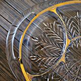 Vintage glass moulded aperitif server with handles and gilding.