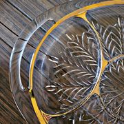 Vintage glass moulded aperitif server with handles and gilding.