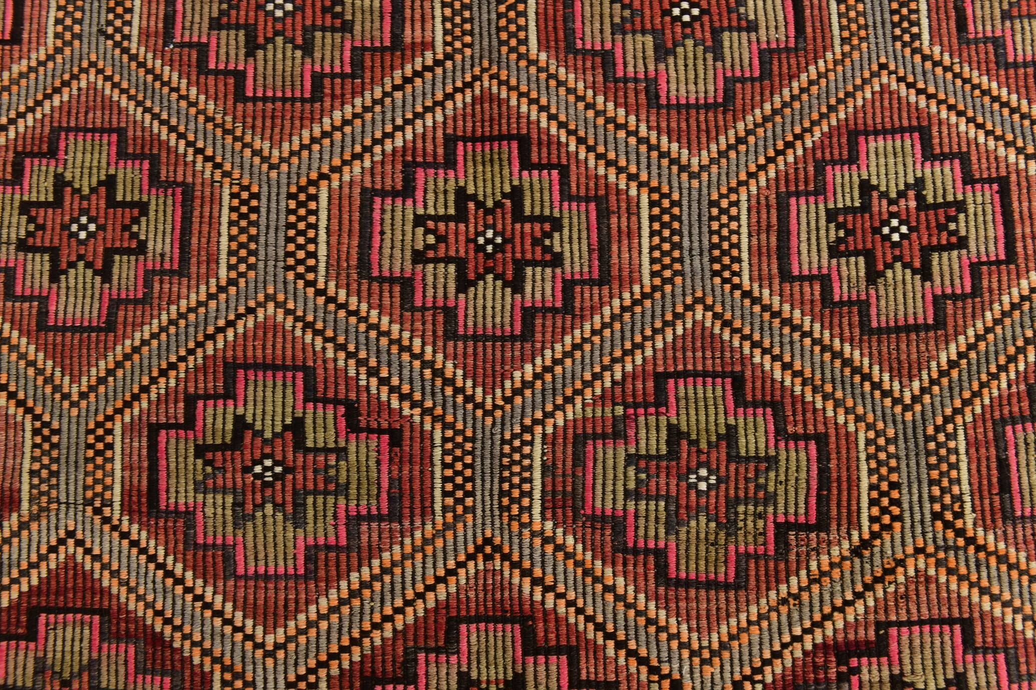 Burgundy & Red Stars Pattern Kilim Rug, 188x309Cm