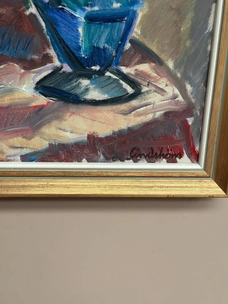 Original Swedish Oil on Canvas - 'Tulips' by Knut Lindström - Signed - Dated 1966 - Framed