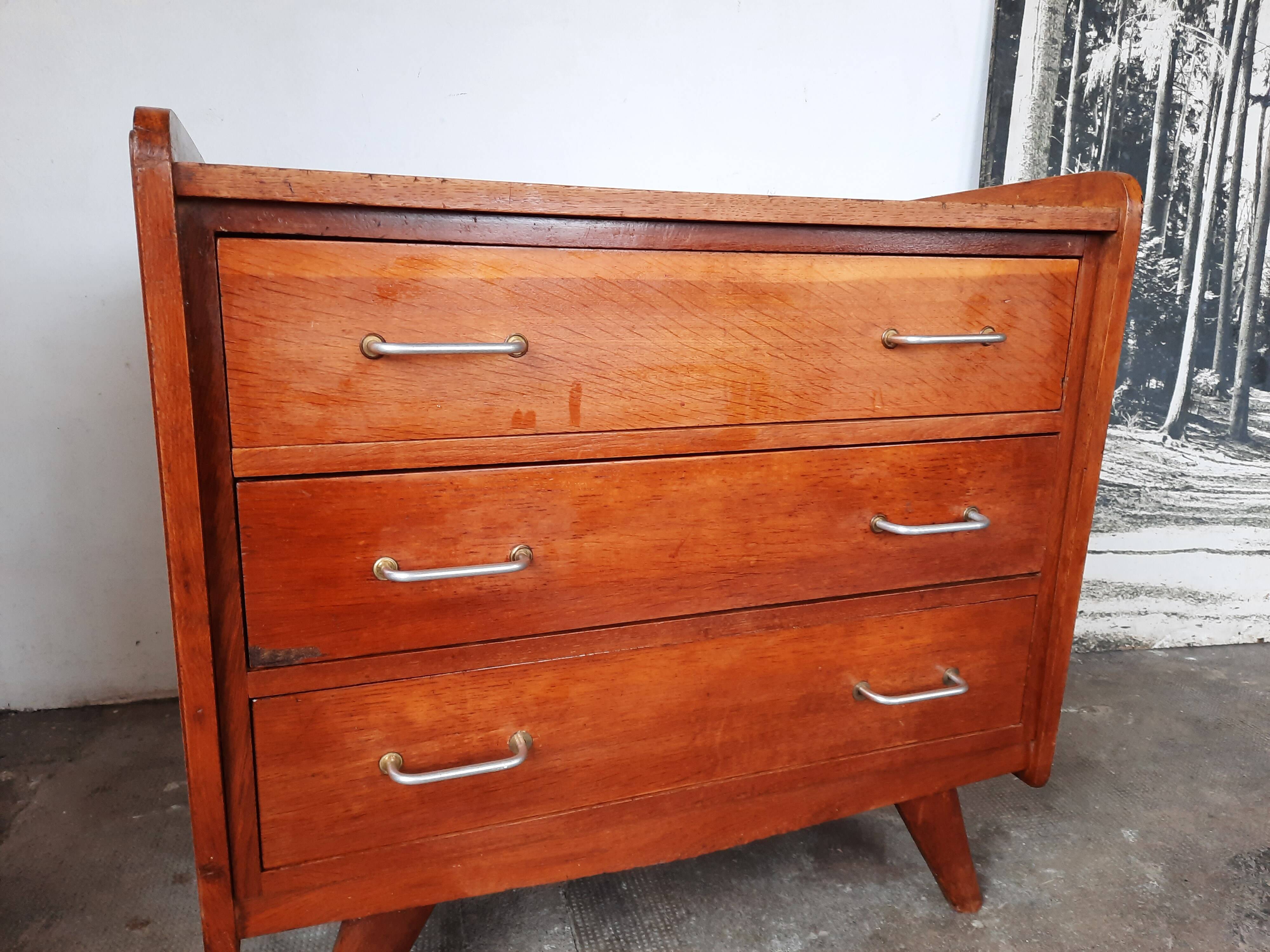 Oak chest of drawers with compass foot, vintage reconstruction
